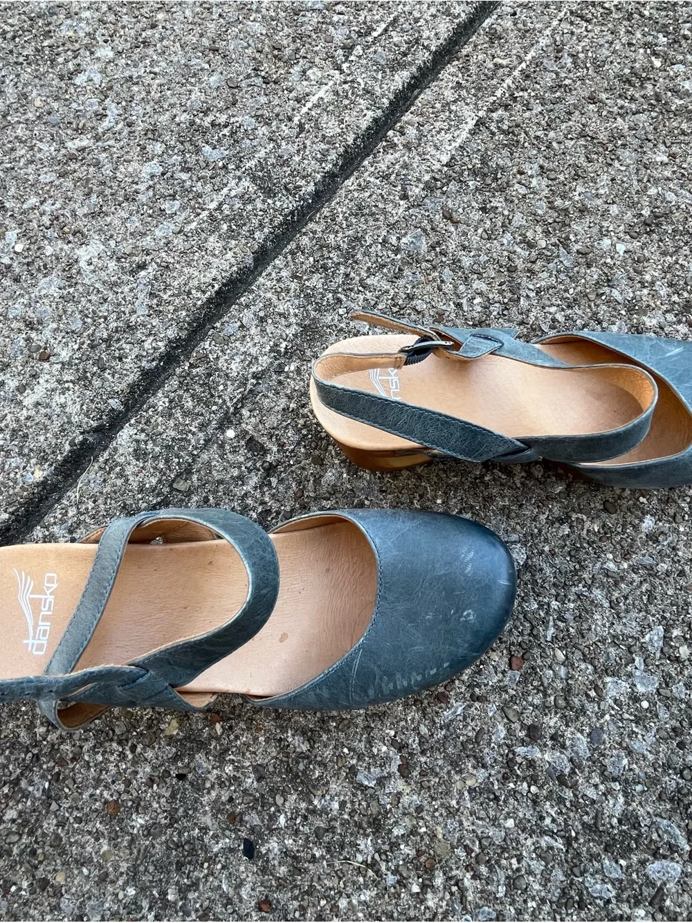 Dansko Slate Blue Leather Mary Jane Slingback Wedges